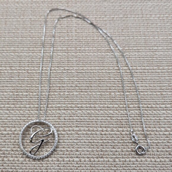 Jewelry - 18 Inch Sterling Silver Letter G Diamond Chip Pendant Necklace A6580